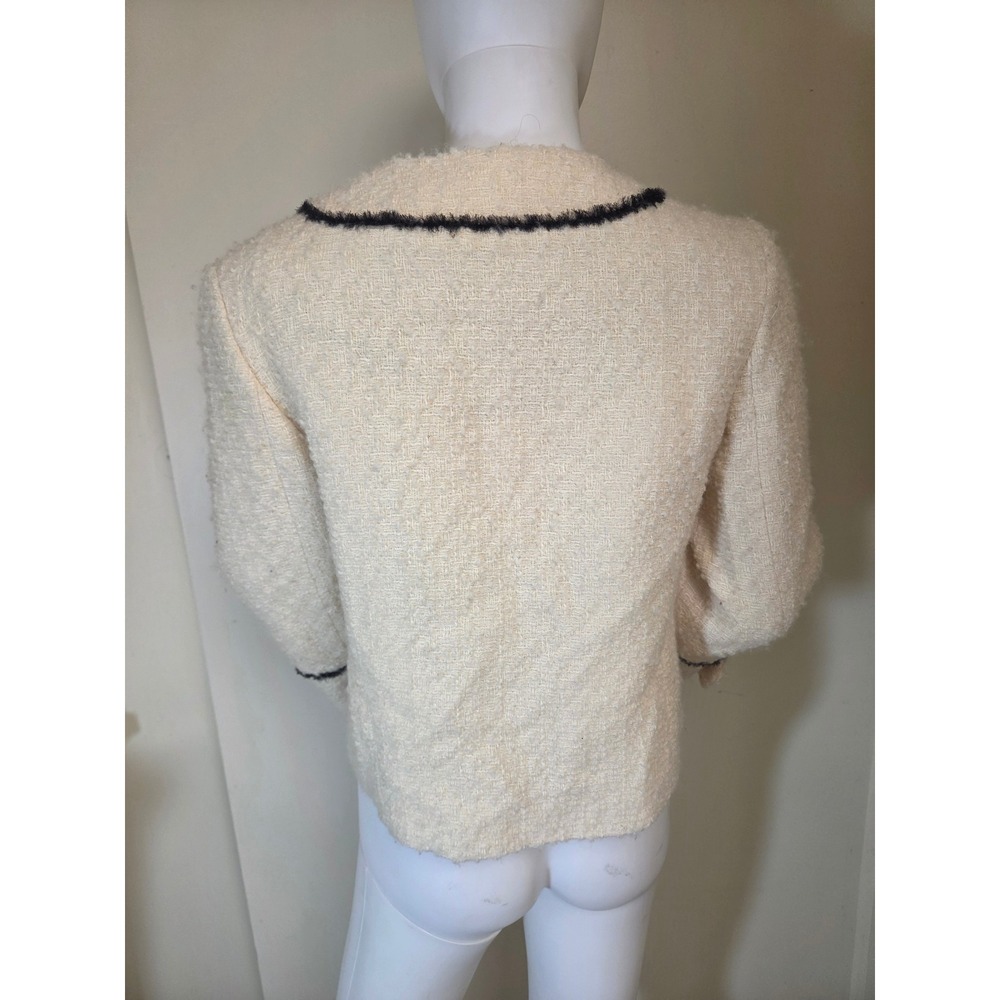 Milly‎ of New York Cream Black Boucle Tweed Wool Blend Jacket Silk Trim Size 6 - Picture 7 of 9